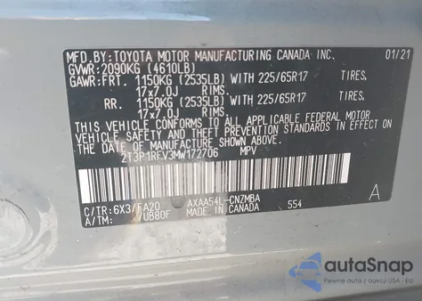 2021 Toyota Rav4 Xle from USA, damaged, VIN 2T3P1RFV3MW172706